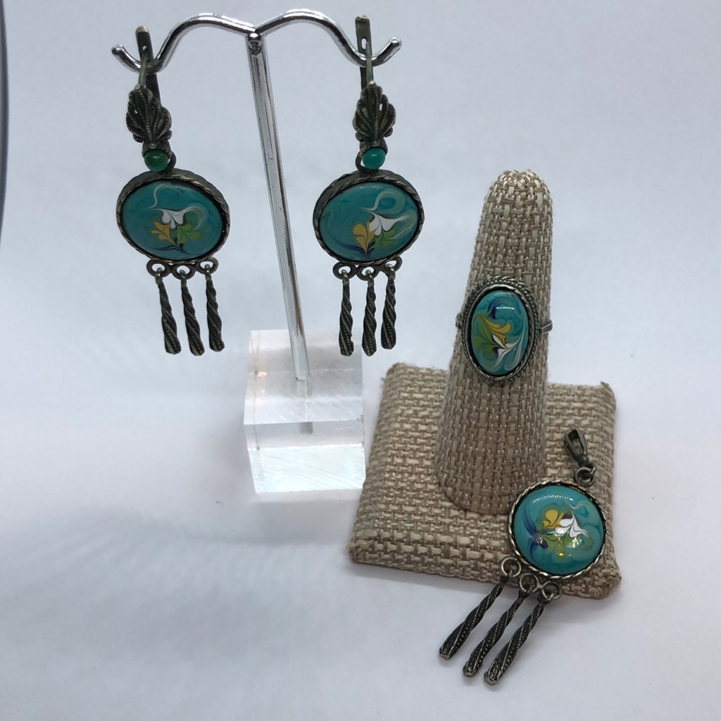 Handmade Beautiful Set Earrings, Pendant, Ring